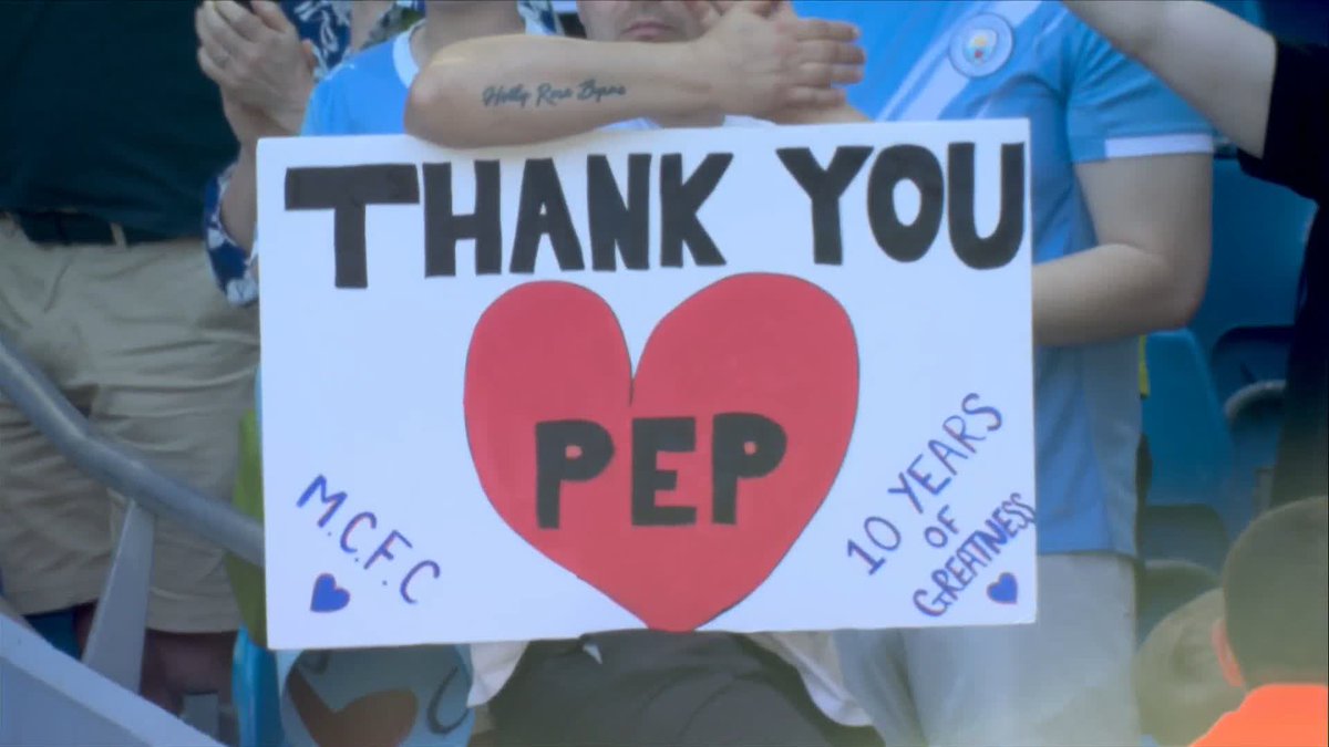 Pep Guardiola receives a Guard of Honour at the Etihad Stadium after his final game in charge ๐