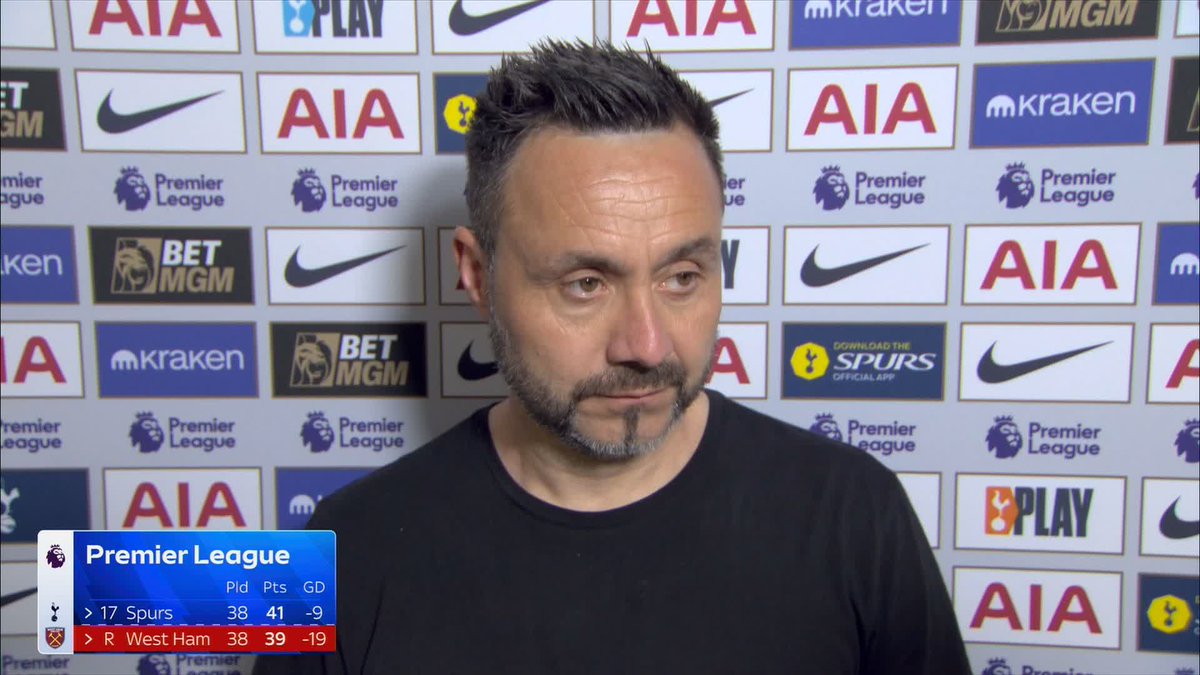"They deserve EVERYTHING!" Roberto De Zerbi says the Spurs fans deserve everything after their strong support this season ๐ค