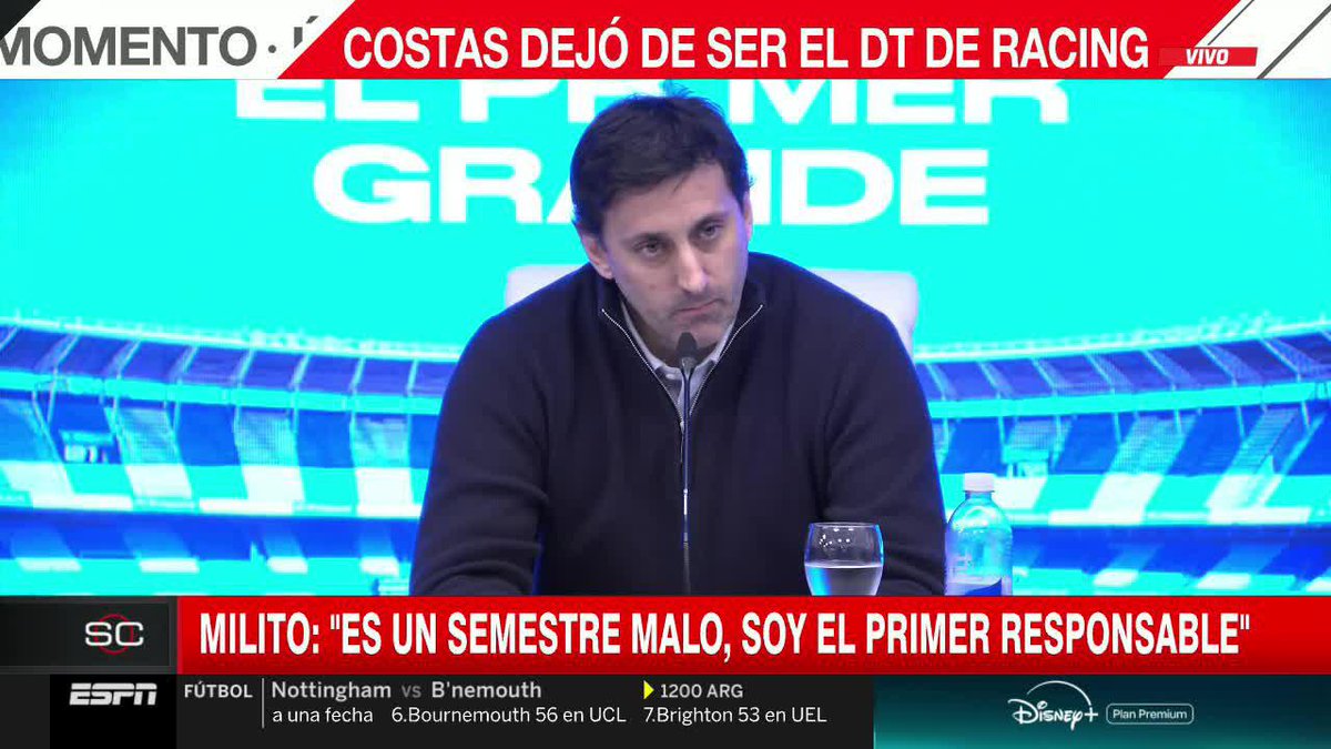 "LA DERROTA EN EL CLÁSICO NOS CAMBIÓ LOS PLANES. EL PENAL DE MARAVILLA? JUGUÉ DIEZ AÑOS EN EUROPA. SIEMPRE SE PATEA FUERTE AL MEDIO", afirmó Diego 'De de Rúa' Milito visiblemente golpeado por el presente de su Racing.