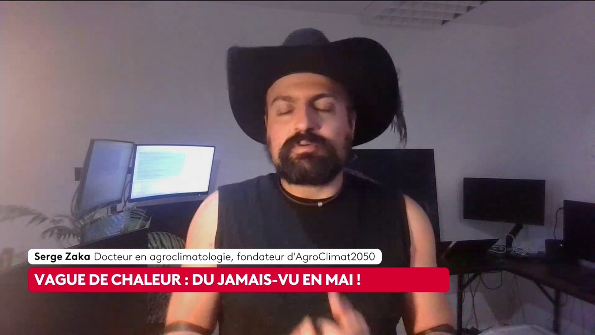 🔴 Vague de chaleur : "On applique aujourd’hui en mai les réflexes qu’on applique normalement en pleine canicule estivale", alerte Serge Zaka, docteur en agroclimatologie, qui appelle aussi à "anticiper dès maintenant les tensions sur l’eau". #Le23hWeekEnd #canal16
