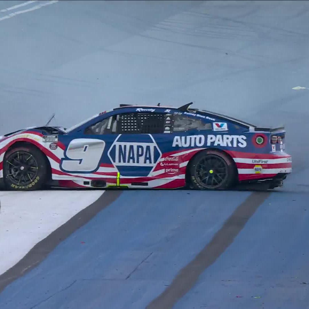 A spin for Chase Elliott, who makes contact with the inside wall.