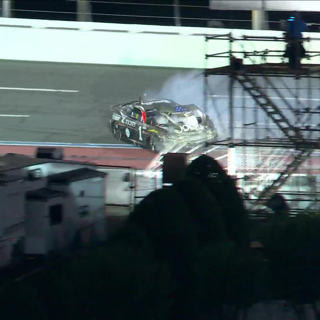 Contact on the backstretch sends Ross Chastain spinning.