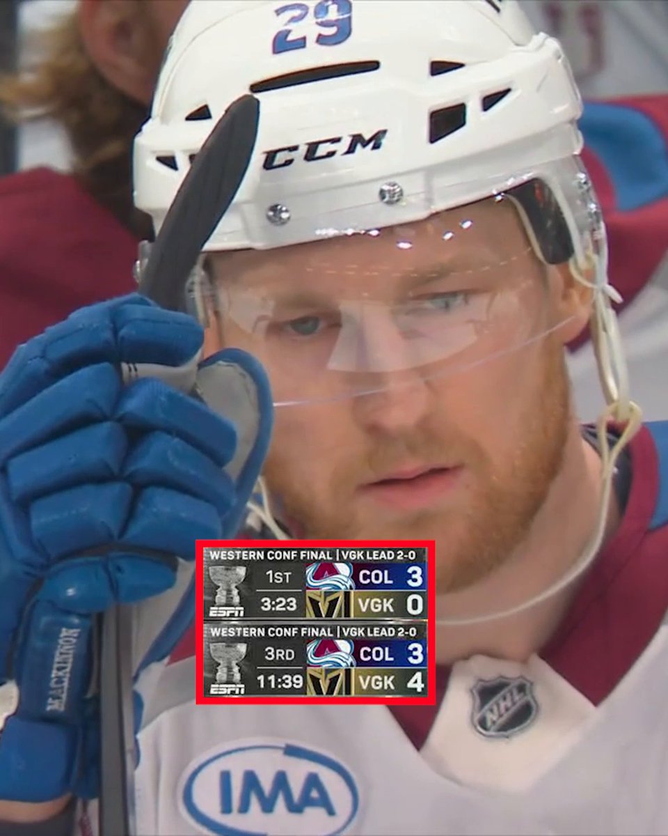 Before Game 3 in Vegas, the Avalanche were 74-1 in franchise playoff history when leading by 3+ goals 😳 They now trail 3-0 in the series. Teams up 3-0 in best-of-seven series have won 98% of the time.