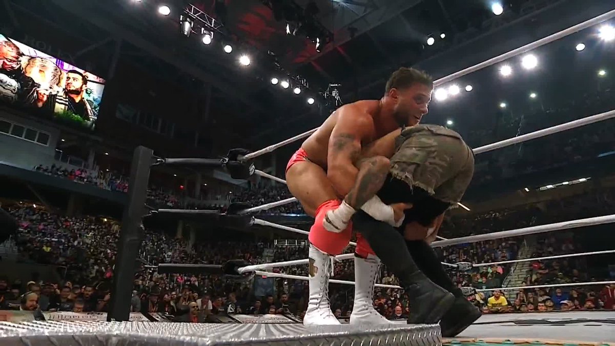HEAD FIRST ONTO THE STEEL STEPS GOES @DARBYALLIN! Watch #AEWDoN LIVE on HBO Max PPV