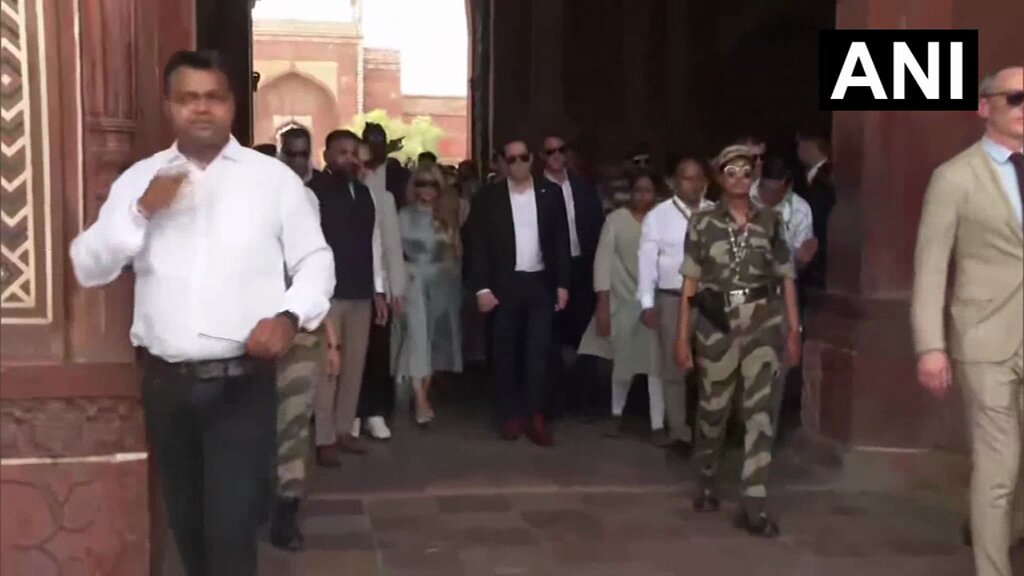 #WATCH | Uttar Pradesh: US Secretary of State, Marco Rubio and his wife Jeanette D. Rubio, visit the Taj Mahal in Agra (Source: US Network Pool via Reuters)