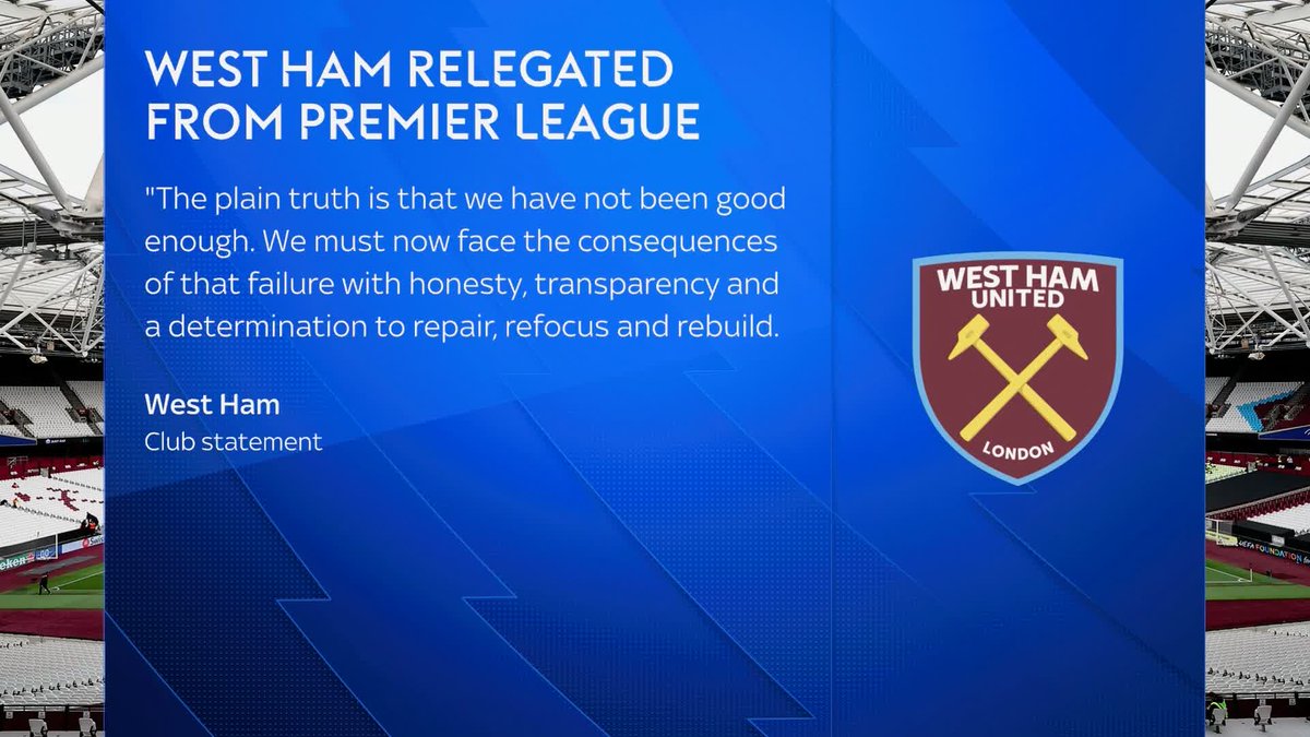 West Ham have released a club statement following their relegation to the Championship ⚽️