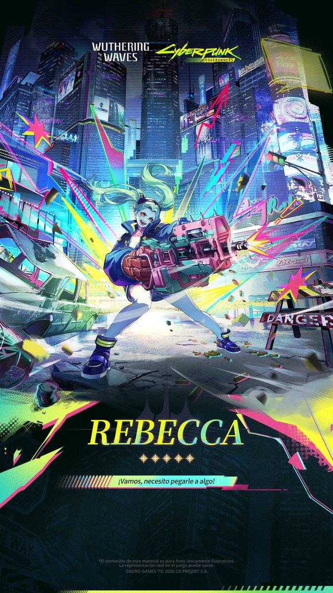 Wuthering Waves × Cyberpunk: Edgerunners – Nueva Resonadora | Rebecca «¡Vamos, necesito pegarle a algo!» La tan esperada transmisión en vivo de la Versión 3.4 de Wuthering Waves se emitirá el 29/05/2026 a las 13:00 (UTC+2). Marca la fecha de la transmisión: ►Youtube: ►Twitch: #WutheringWaves #WutheringWavesES #Edgerunners #Rebecca