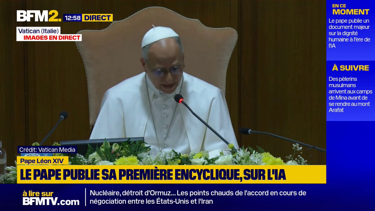 Le pape Léon XIV appelle à "désarmer" l'IA pour "l'empêcher de dominer l'humain" dans son premier texte majeur #BFM2