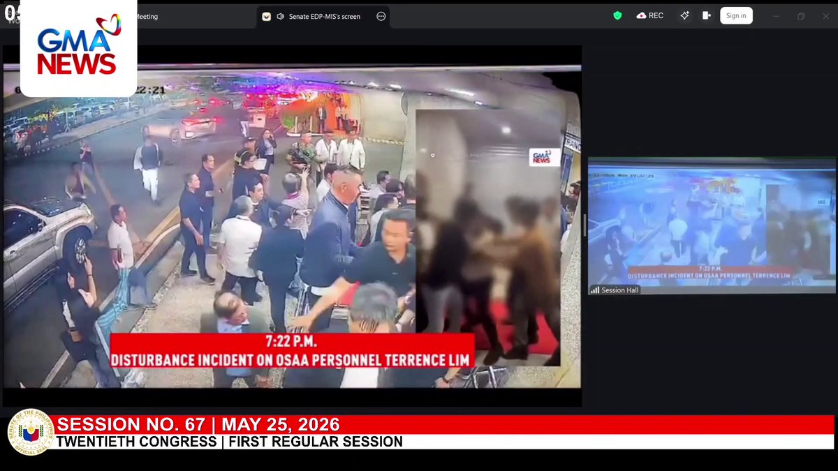 Ipinakita ni Senate President Alan Peter Cayetano sa plenary session ng Senado ang CCTV footage kaugnay ng nangyaring insidente sa loob ng Senado noong May 11, partikular ang insidente na kinasangkutan ng mga NBI agents at OSAA personnel. Isa ang naiulat na nasaktan sa nangyaring insidente. PANOORIN: Bisitahin ang para sa iba pang balita.