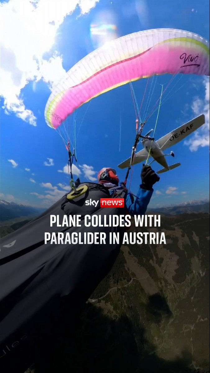 A 44-year-old Austrian woman posted a video of the moment a small plane flew through her glider. The woman was left spiralling out of control but survived after deploying her reserve parachute. 🔗