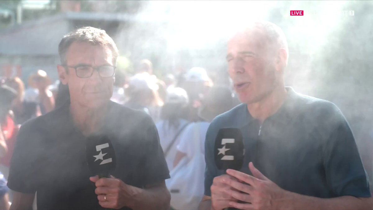 🤔❓ Fernando Ruiz, ¿estos privilegios a Alex Corretja entraban por contrato? 😅 La ducha para combatir el calor en París junto a Wilander. #RolandGarros