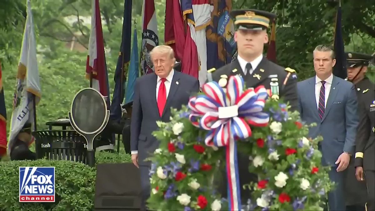 NOW: President Trump, Vice President JD Vance, and Secretary of War Pete Hegseth arrive at Arlington National Cemetery to honor fallen troops on Memorial Day.