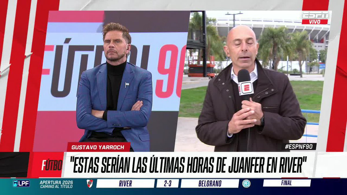 "ESTAMOS ASISTIENDO A LAS ÚLTIMAS HORAS DE JUAN FERNANDO QUINTERO CON LA CAMISETA DE RIVER. HAY CHANCES DE QUE EL PARTIDO ANTE BLOOMING SEA EL ÚLTIMO" ℹ️ Gustavo Yarroch 📺 #ESPNF90 | #DisneyPlus Plan Premium