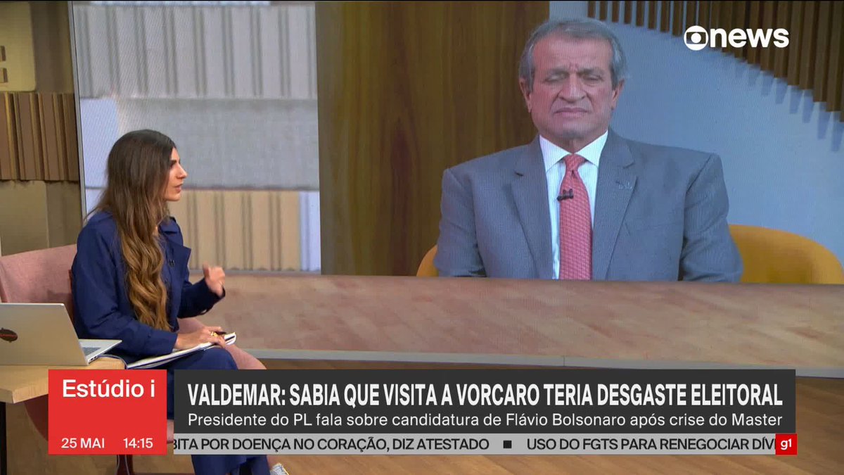 Visita de Flávio Bolsonaro a Daniel Vorcaro foi "coisa normal", disse Valdemar Costa Neto, presidente do PL, em entrevista ao #Estúdioi desta segunda-feira (25). ➡ Assista: #GloboNews