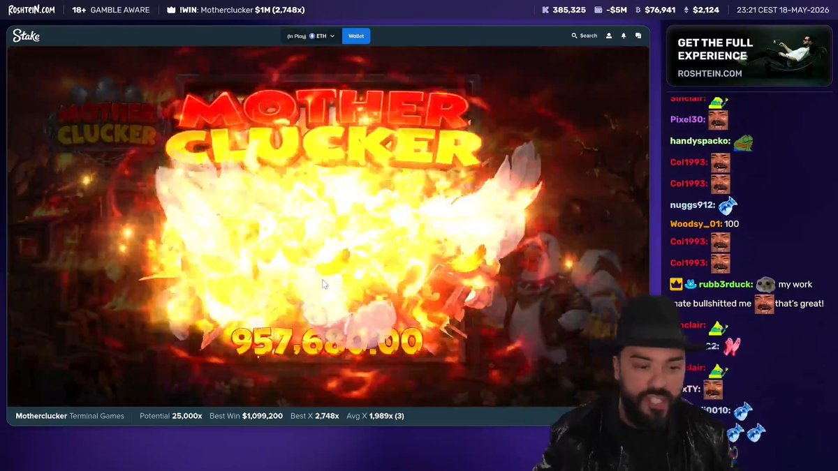 Roshtein Just hit an INSANELY RARE Win, turning $400 into $3,000,000 🤯🔥
