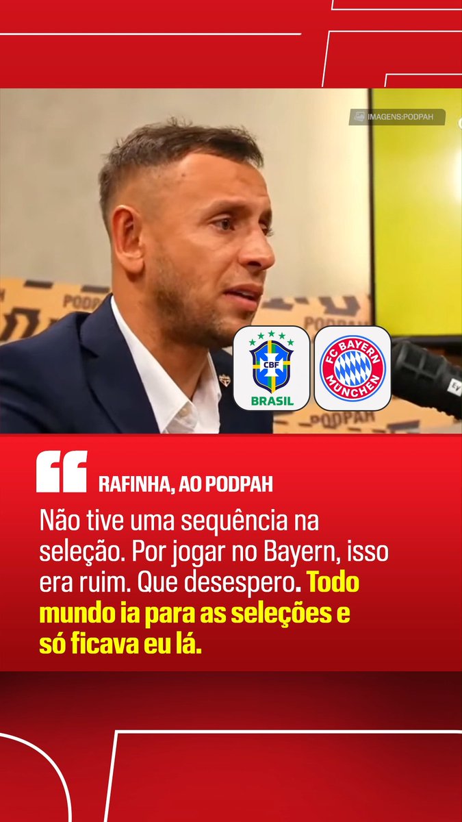 Rafinha relembrou os tempos de jogador e a época em que "ficava sozinho" no Bayern enquanto seus companheiros iam defender suas seleções nas Datas Fifa. 🎥: @podpah #FutebolNaESPN