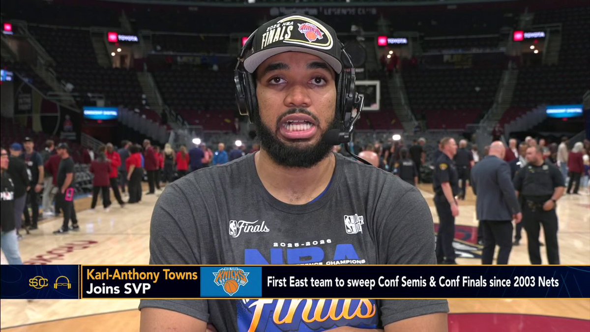 "You always think you gotta play 2K to reach these heights." Karl-Anthony Towns joins Scott Van Pelt to discuss the surreal feeling of the Knicks advancing to the NBA Finals 🙌