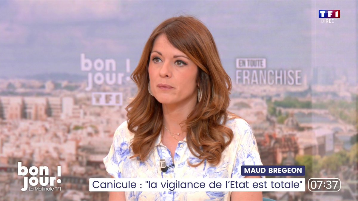 🗣️ "7 décès liés directement ou indirectement à la chaleur, dont au moins 5 de noyade, ainsi que des morts liées aux fortes chaleurs lors d’événements sportifs" La porte-parole du gouvernement Maud Bregeon fait un premier bilan de la canicule ▶️ #BonjourLaMatinaleTF1 Adrien Gindre