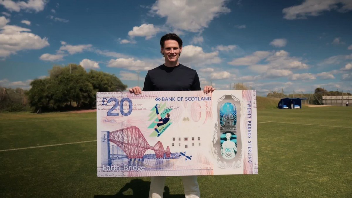 "It's a bit surreal to be honest" Scott McTominay reacts to having his bicycle kick honoured by the Bank of Scotland on a £20 note 🤩