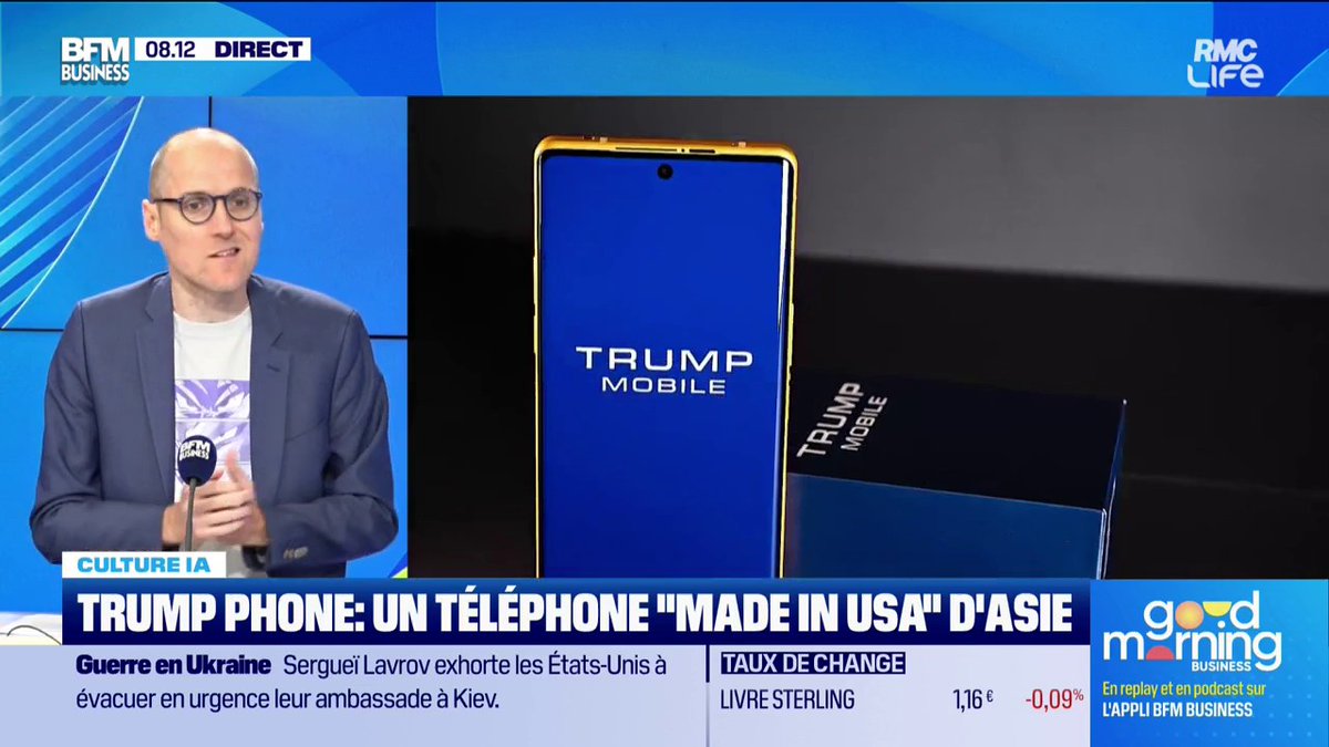 Trump phone : un téléphone "made in USA" d'Asie 📱 "C'est un smartphone de milieu de gamme, commercialisé autour de 500 dollars. La promesse : le téléphone des patriotes américains. Sauf que c'est un rebranding d'un vieux modèle de HTC, un fabricant taïwanais." 💬Anthony Morel