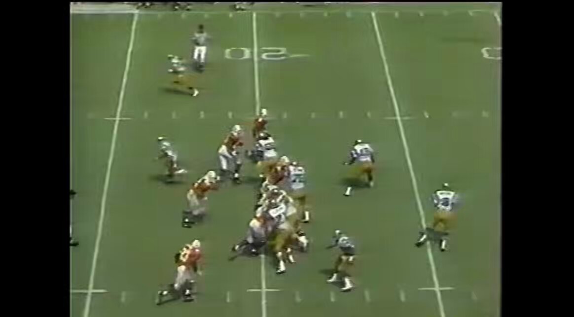 KNOXVILLE, Tenn. (Sept. 14, 1991) — Clinging to a 17-9 lead in the third quarter against UCLA, Tracy Smith stepped in front of a Tommy Maddox pass and returned it 38 yards for a touchdown in Tennessee’s 30-16 win over the Bruins at Neyland Stadium.