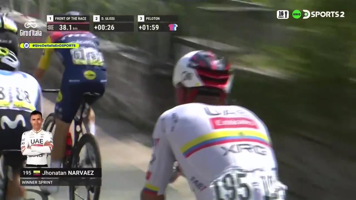 ¡ECUADOR ESTÁ EN LA CASA! 🇪🇨 🚴🏻 Jhonatan Narváez se quedó con el Sprint Intermedio en el #GiroDeItaliaEnDSPORTS. #CiclismoEnDSPORTS