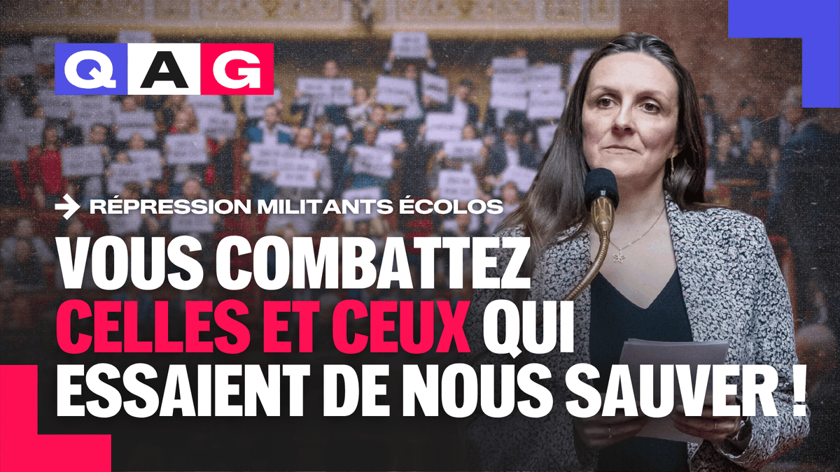 🔴🗣️ « La France étouffe. Mais vous ne combattez pas le dérèglement climatique, vous combattez celles et ceux qui essaient de nous en sauver ! Ce ne sont pas des dérapages tout ça, c’est une doctrine : la vôtre. Alors combien de blessés, combien de Serge, de Julien Le Guet faudra-t-il pour vous mettre du côté du vivant et de la protection de nos conditions de survie collective ? » - Anne Stambach-Terrenoir #DirectAN #QAG