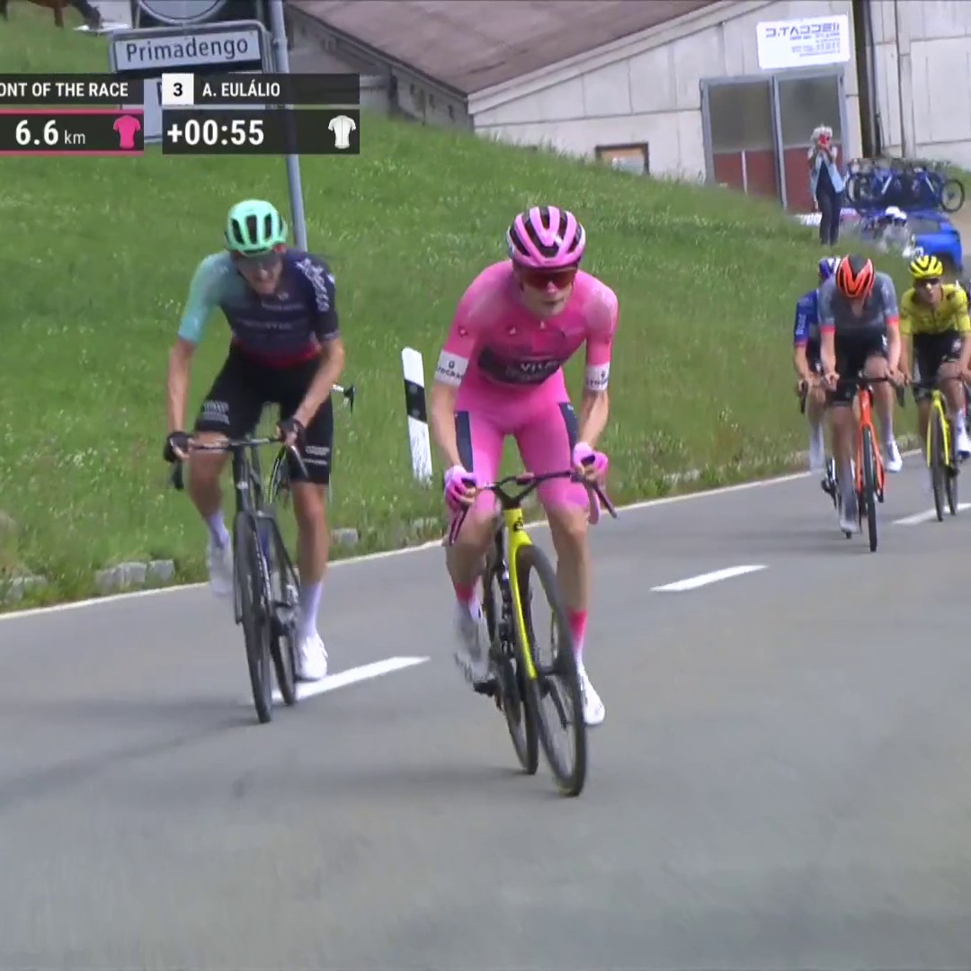 Jonas Vingegaard s'envole dans la montée vers Cari ! Davide Piganzoli s'écarte, le maillot rose passe à l'attaque et personne n'est en mesure de le suivre à 6,5 kilomètres de l'arrivée #GirodItalia #LesRP