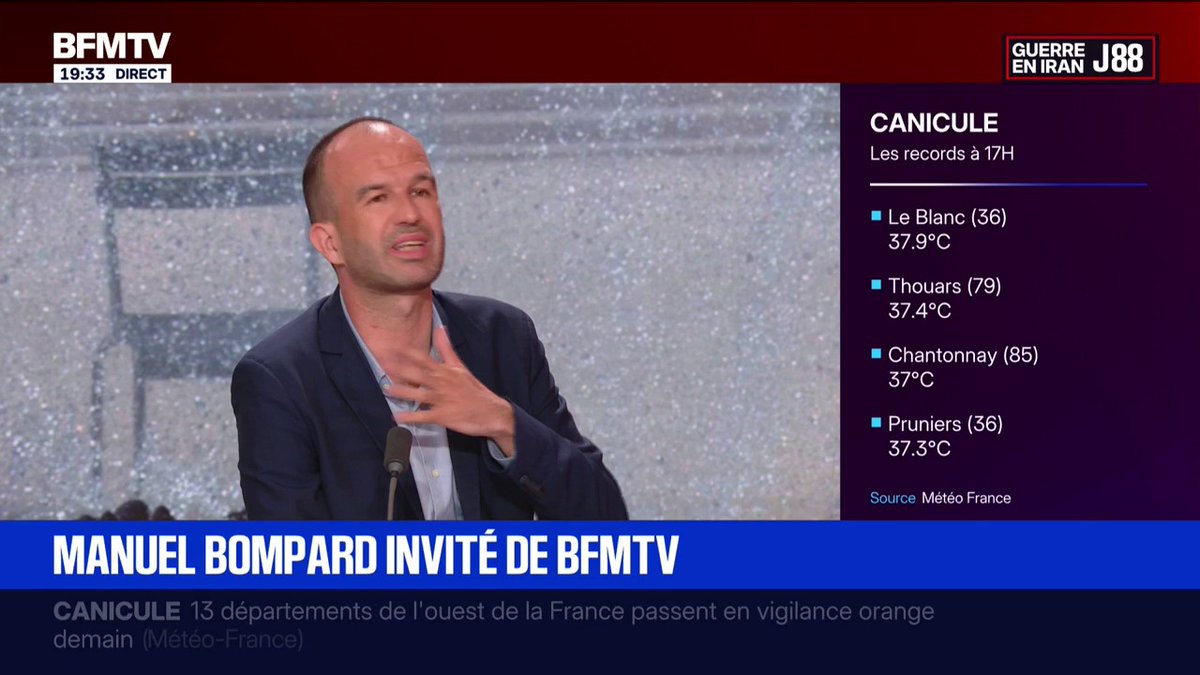 Canicule: "Il faut s'adapter et lutter contre le réchauffement climatique", affirme Manuel Bompard (LFI)