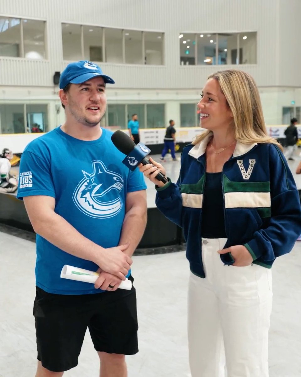"Great opportunity for kids to get access to an amazing sport." Olivia McDonald with Program Coordinator James Daniel on what it means to host such a great event with the Junior Canucks! #Canucks | Canucks For Kids Fund
