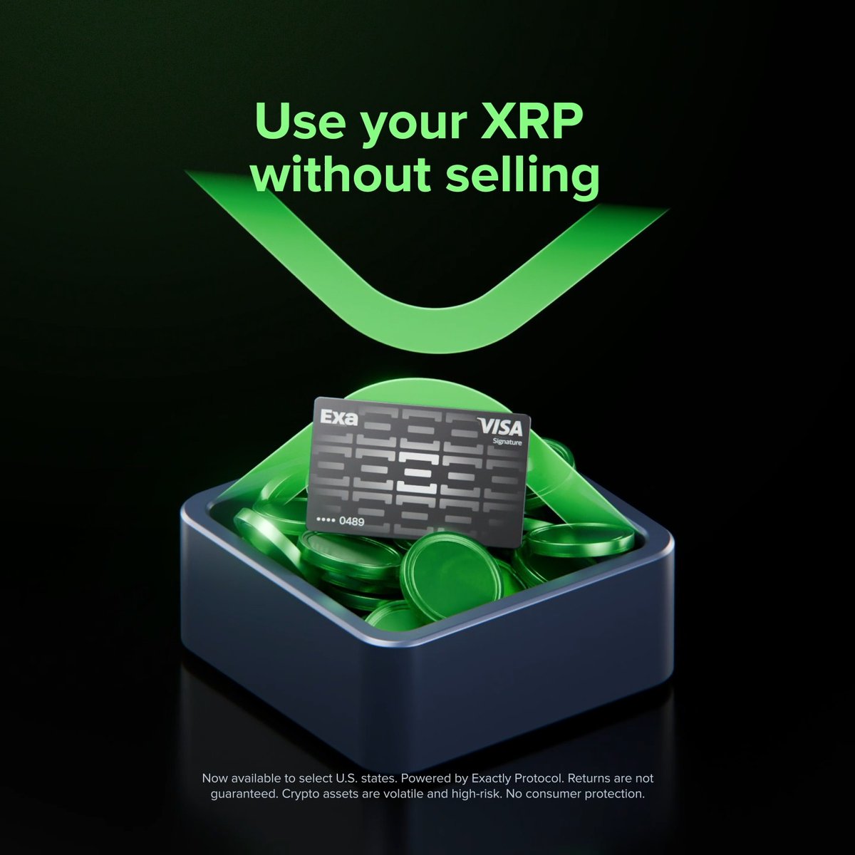 New for XRP holders → Get liquidity without the exit. Access the value of your XRP and keep your position with the Exa Credit Card. ◾ Use XRP, BTC, ETH, USDC to access credit ◾ Accepted at 150M Visa merchants ◾ Choose your payment plan Unlock instant credit on Uphold without selling 📲 Now available in select U.S states. Powered by Exactly Protocol. See terms for rate, payment and other details. Crypto assets are volatile and high-risk.