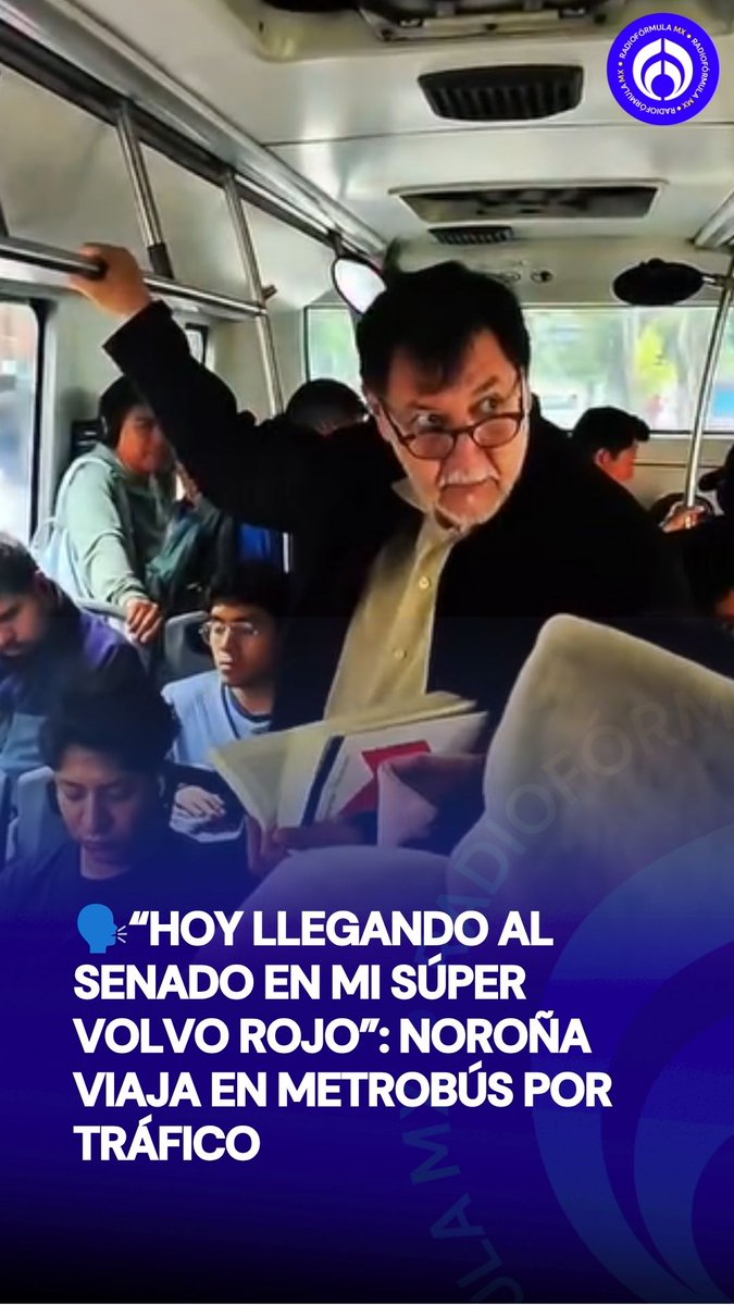 🗣️“Llegando al Senado en mi súper Volvo rojo”: Noroña presume viaje en Metrobús... ¡y ni su libro soltó!