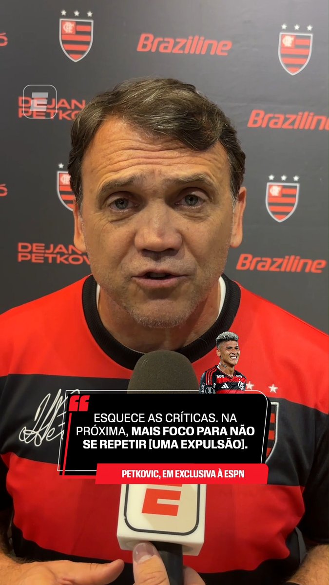 “A minha dica para o Carrascal é a seguinte: cabeça pra cima, esquece as críticas. Mais foco da próxima vez para não se repetir e joga a sua bola, porque você é um bom jogador e pode ajudar o Flamengo.” 🎙️ Petkovic. 🎥 ESPN Brasil | SportsCenter Brasil