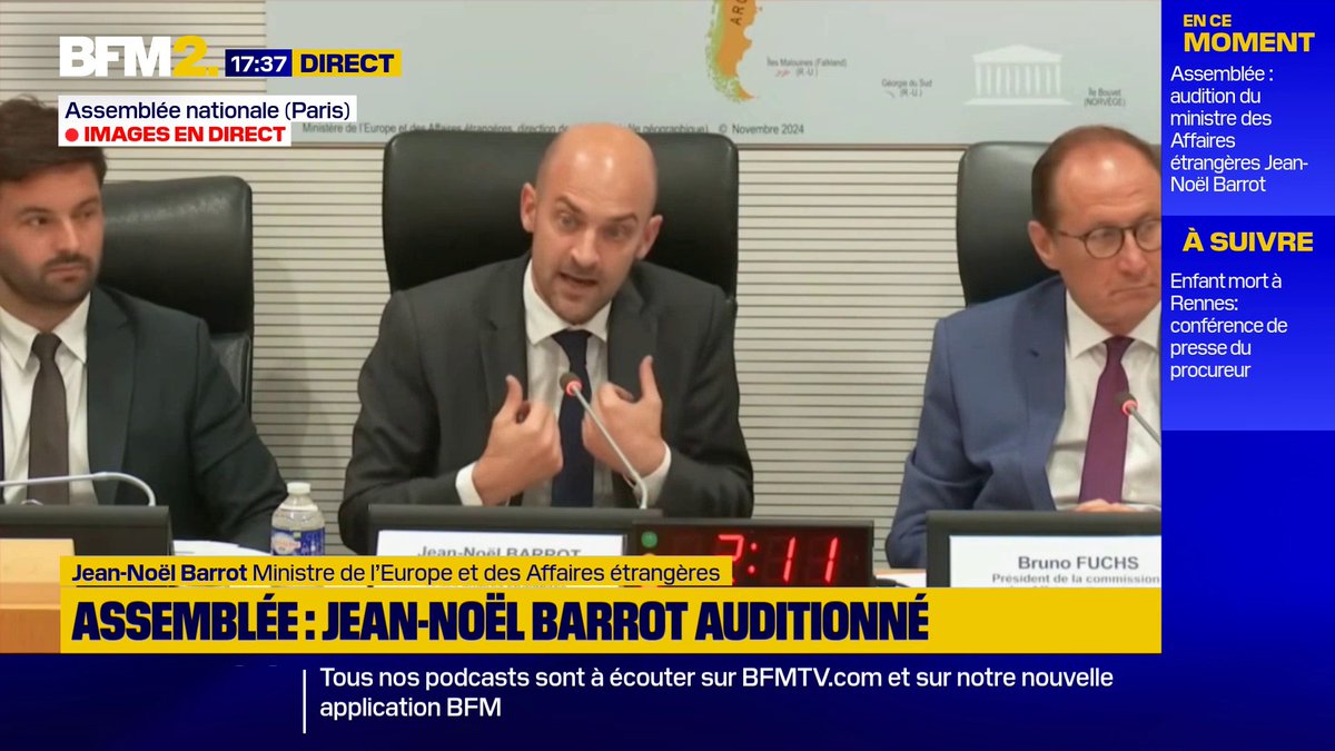Flottille pour Gaza: "Nous désapprouvons toute démarche consistant à un citoyen français à se mettre en danger à l'extérieur du territoire national", déclare Jean-Noël Barrot, en réponse à la présidente du groupe LFI à l'Assemblée, Mathilde Panot, lors d'une audition #BFM2