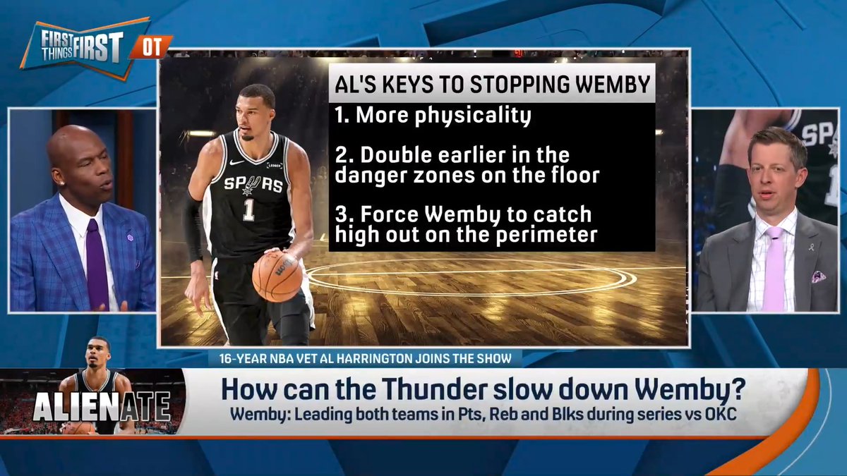 .Al Harrington shares his keys to stopping Wemby 👀 1. More physicality 2. Double earlier in the danger zones on the floor 3. Force Wemby to catch high out on the perimeter