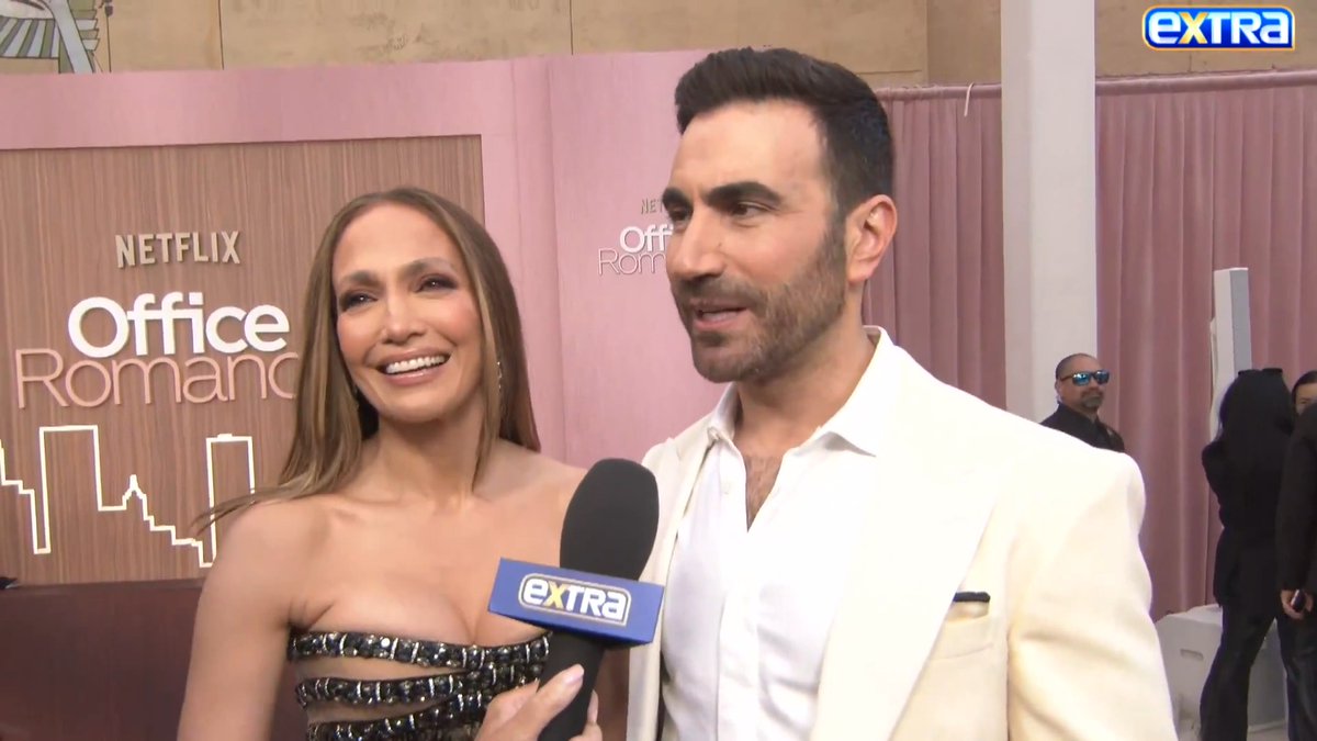 Jennfier Lopez and Brett Goldstein dish on their easy chemistry in "Office Romance" — she's a big fan of him as Roy Kent in "Ted Lasso"! 💗