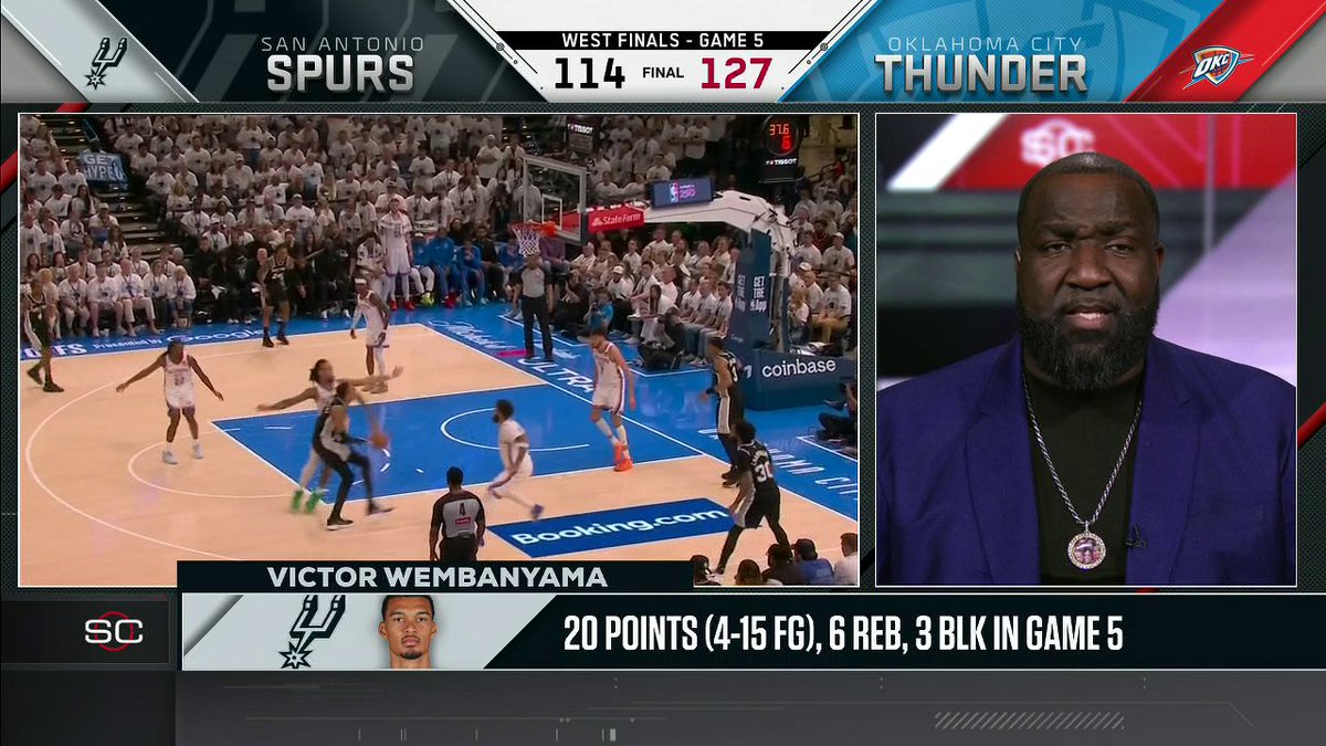 “I can’t believe I’m about to say this, but Wemby got punked tonight. Isaiah Hartenstein outplayed him on both ends of the floor.” Kendrick Perkins on Victor Wembanyama’s struggles in Game 5.