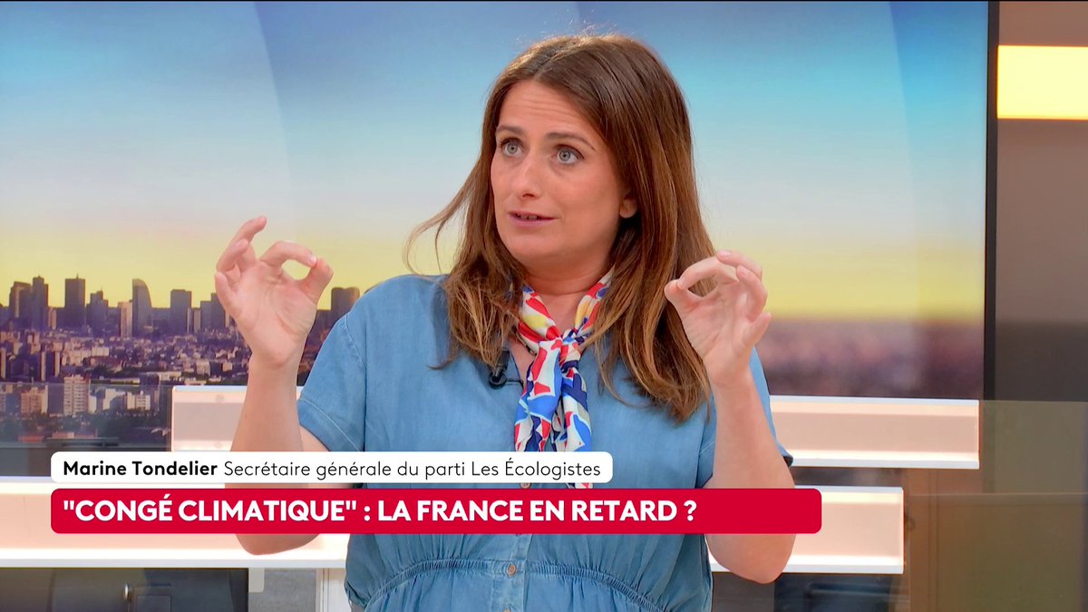 🔴 🗣"On regrette [qu'en France] il n'y ait pas de seuil de température à partir duquel on estime qu'on ne peut pas exposer des travailleurs", déclare la secrétaire générale des Ecologistes, Marine Tondelier qui détaille sa proposition de congé climatique.#canal16