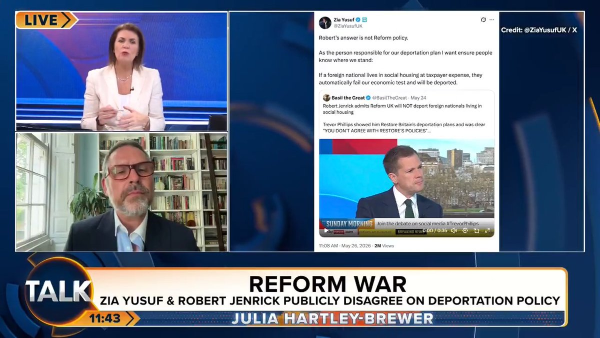 🚨"For God’s sake, don’t have this spat on X! Have your disagreements and then work things out in private." Philip Kiszely's message to Zia Yusuf and Robert Jenrick after a row over Reform UK’s deportation policy. Julia Hartley-Brewer | The New Culture Forum