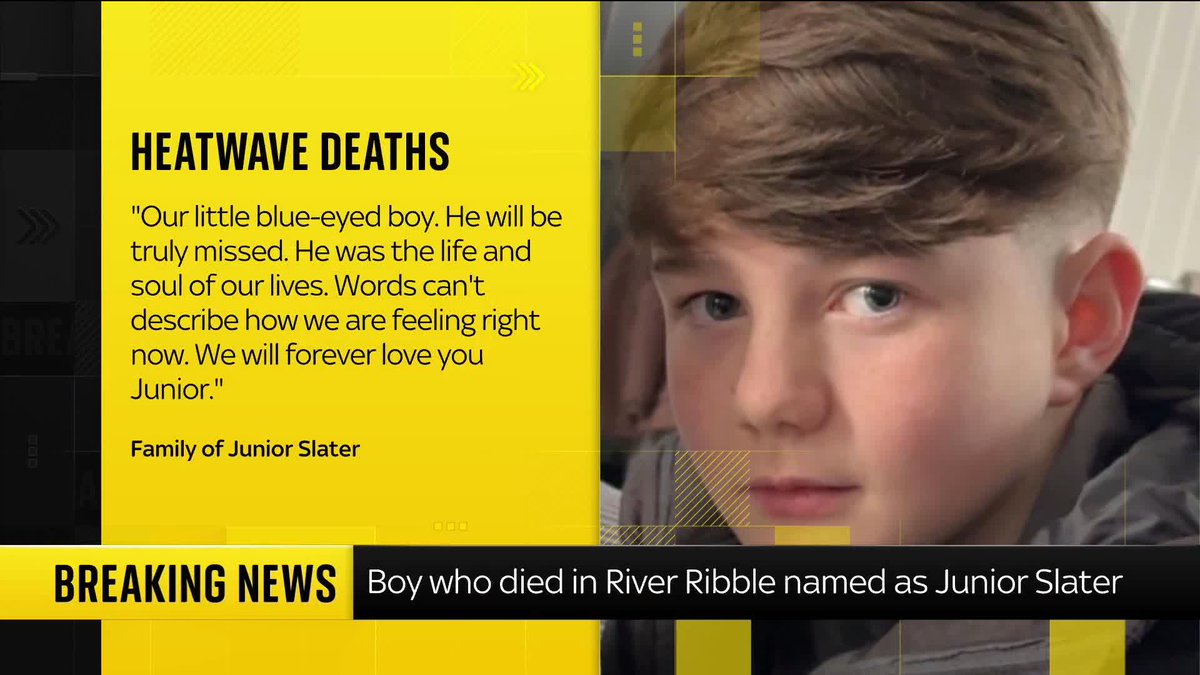 BREAKING: A child who died after getting into difficulty in the River Ribble at Ribchester, Lancashire, has been named as 12-year-old Junior Slater. Sky's Mollie Malone reports ⬇️ Read more: 📺 Sky 501, Virgin 602, Freeview 233 and YouTube