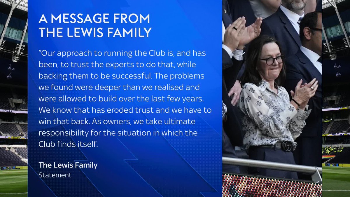 A statement from the Lewis family, owners of Tottenham Hotspur, after the club survived relegation from the Premier League on the final day of the season ⤵️