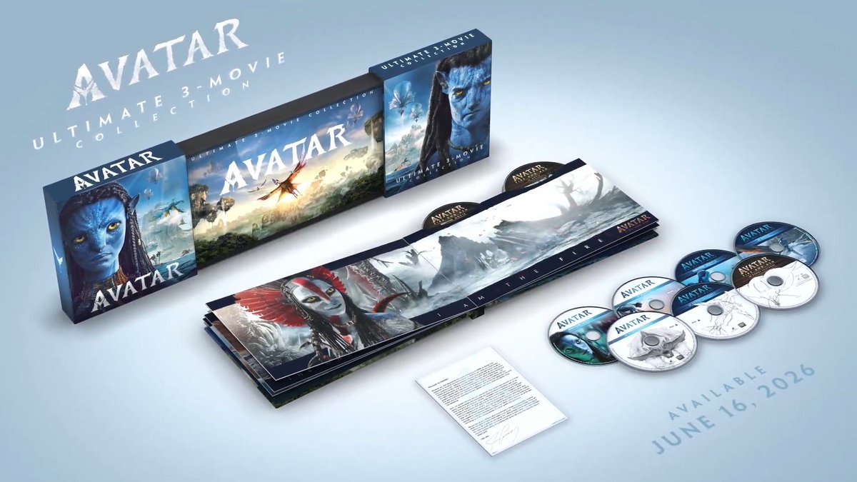 Own the ultimate Avatar 3-movie collection as a limited-edition 9-disc set in a collectible book with a special letter from Director James Cameron June 16. Pre-order now.