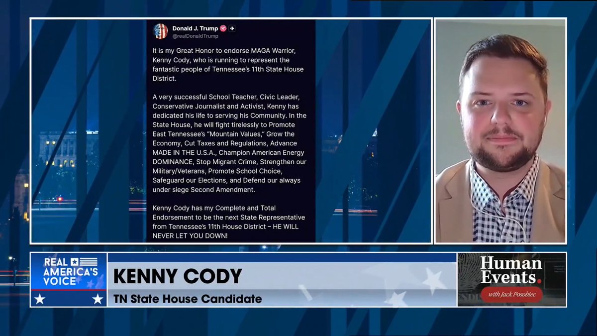 .President Donald J. Trump ENDORSES KENNY CODY FOR TN HOUSE Kenny Cody is running for TN state house and is ready to represent his district and protect his state. "They deserve a Trump conservative into the halls of Nashville...and with his endorsement...good chance to do that." Jack Posobiec