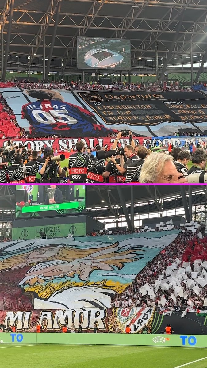 Palace and Rayo fans bringing the atmosphere 🙌 Who had the best UEFA Conference League final tifo?