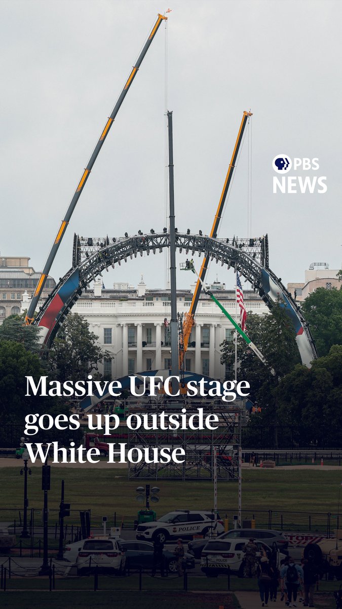 Crews have started building a massive octagon-shaped cage on the South Lawn of the White House to host UFC fights next month as part of celebrations to mark America's 250th birthday. The event, dubbed "UFC Freedom Fights 250," is scheduled for June 14, which is also Flag Day and President Donald Trump's 80th birthday. PBS News' Liz Landers has the latest.
