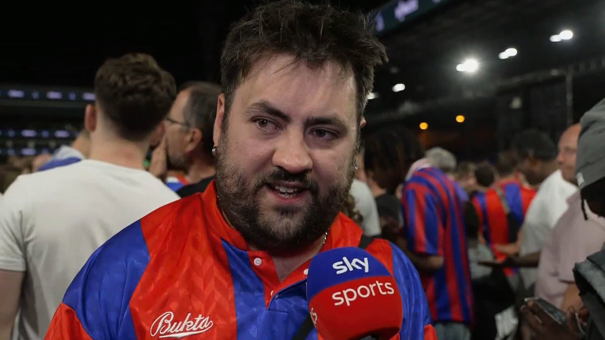 "I was at a protest at Lloyds 16 years ago to save our football club... To be where we are now, I can't explain it." An emotional Crystal Palace fan reacts to the Eagles winning their first European trophy 🫶