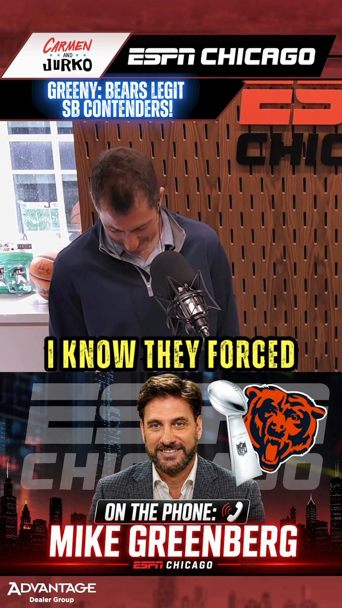 Mike Greenberg (Mike Greenberg) Says the Bears Are LEGIT Super Bowl Contenders!! Brought to you by Advantage Chevy Bridgeview Find your Advantage at Advantage Dealer Group Carmen DeFalco @jurko64 #MikeGreenberg #NFL #Bears #SuperBowl #Ad