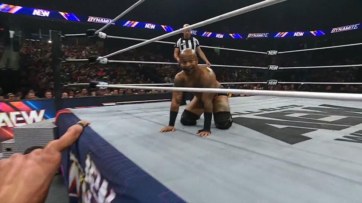 Cassidy helps @IAmLioRush take down @BrianCageGMSI with a well placed dive! Watch #AEWDynamite LIVE on TBS + HBO Max