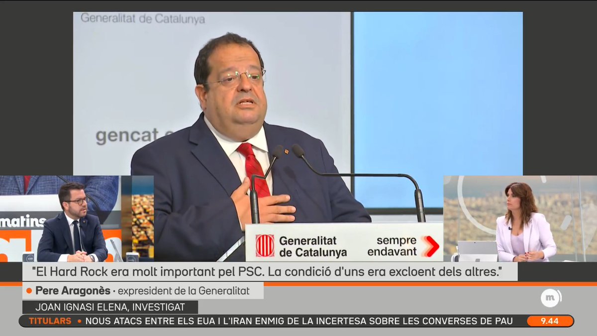 Pere Aragonès, expresident de la Generalitat, sobre la investigació del TSJC a Joan Ignasi Elena: "No tinc cap raó per dubtar de la seva honorabilitat. Crec que això s'acabarà aclarint i que no hi haurà cap tipus de conseqüència penal." #Matins3Cat