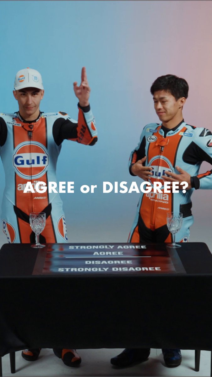 Agree or Disagree 👇 AI backs Japanese cuisine 🍣 Raul is all about the Gulf livery 🧡💙 Different passions. Same energy. With Gulf colours back on track in Europe at Mugello… where do you stand? #GulfOil #GulfxTrackhouse #MotoGP #TogetherWeAreUnstoppable